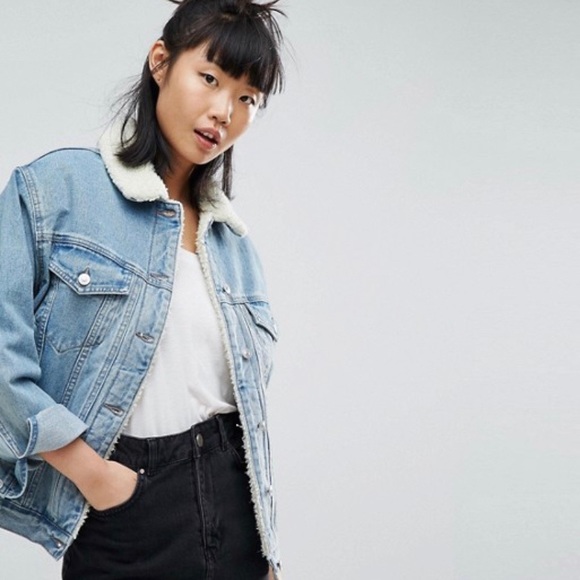 ASOS Jackets & Blazers - NWOT ASOS Denim Borg Sherpa Jacket in Midwash Blue